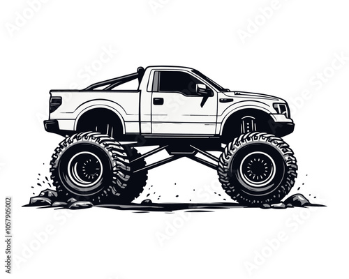 A silhouette vector of a lifted monster truck.