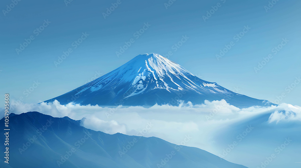 This is a beautiful landscape image of Mount Fuji in Japan. The mountain is covered in snow and there are clouds swirling around it. This is a beautiful landscape image of Mount Fuji in Japan. The mountain is covered in snow and there are clouds swirling around it.