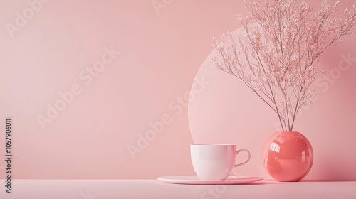 Minimalistic Pink Vase and Cup Arrangement