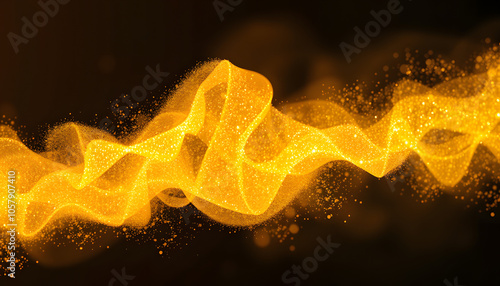 Gold particles flow or golden dust smoke with spray effect background. Glitter fragrance or golden shimmer glow, magic light sparkles and shiny fluid flares isolated with white highlights, png
