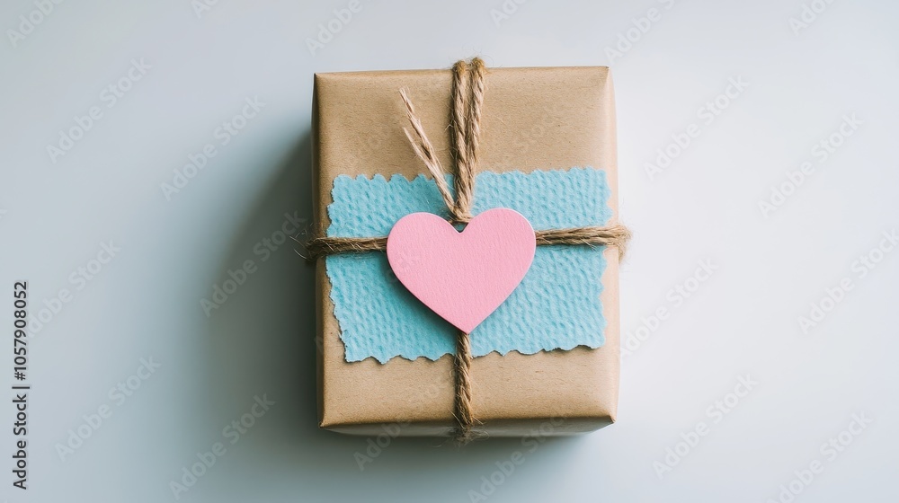 Wrapped Gift Box with Pink Heart on Light Background Wrapped Gift Box with Pink Heart on Light Background