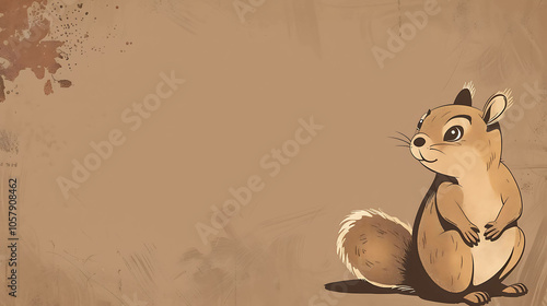 A cute squirrel sits on a branch, looking up at something with a curious expression.
