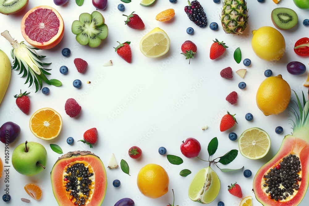 Fruit flat lay on white background. Fruit flat lay on white background.