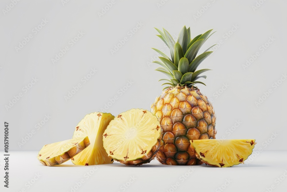 Fresh pineapple slices isolated on white background. Fresh pineapple slices isolated on white background.