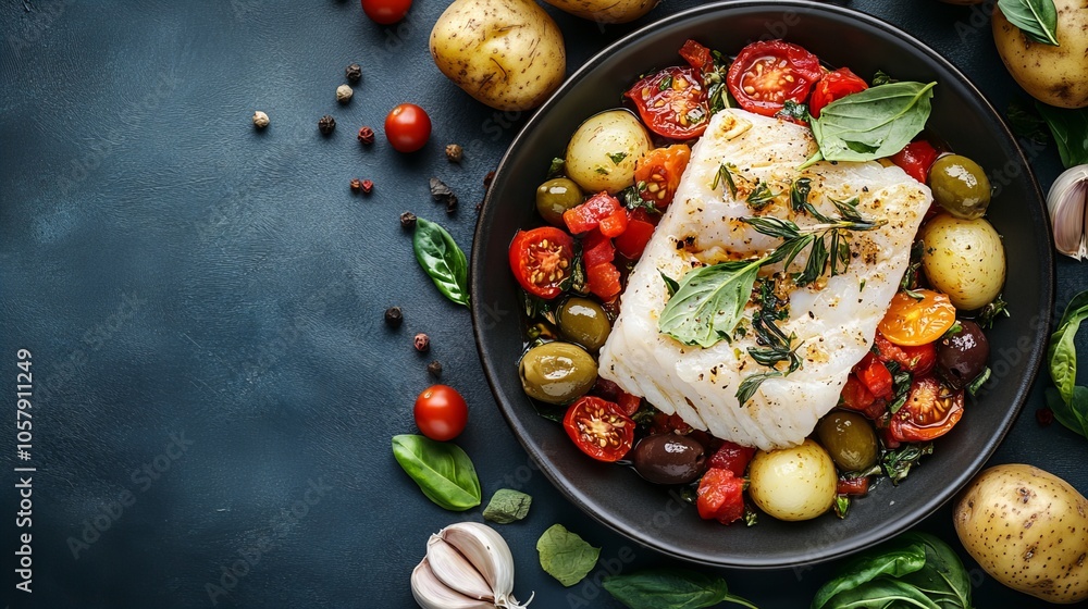Baccala. The most popular Italian dishes. Salted cod, often served in chunks with vegetables. Composition: Salted cod, tomatoes, olives, potatoes, garlic. Baccala. The most popular Italian dishes. Salted cod, often served in chunks with vegetables. Composition: Salted cod, tomatoes, olives, potatoes, garlic.