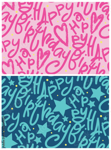 Lettering pattern with pink words on white background and colorful confetti dots. Lettering ornament forl kid textile, girl clothes, wrapping paper. Hearts and text print. Word Right photo