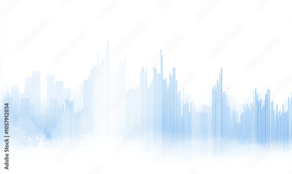 Fototapeta premium Simple blue and white graph of audio waveforms, visually representing the spectrum of music with sharp spikes reflecting analog tones.