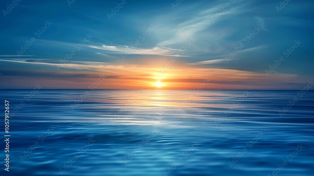 Obraz premium Tranquil seascape with vibrant sunset over the horizon.