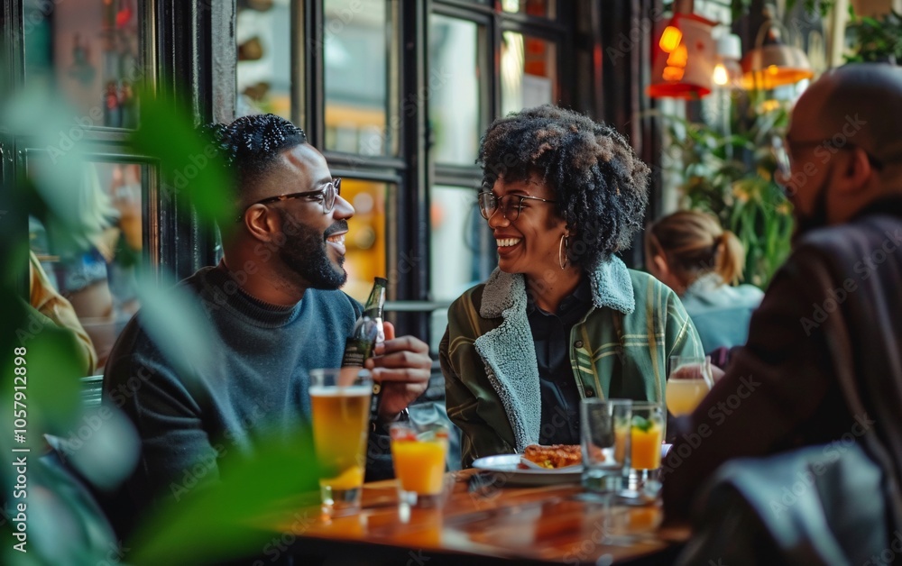Cheerful couple sitting in a restaurant having lunch Cheerful couple sitting in a restaurant having lunch