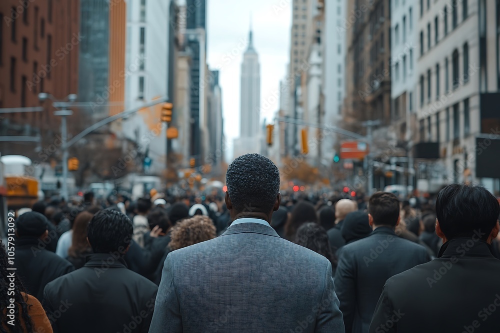 Man in Grey Suit Walking Through City Crowd Man in Grey Suit Walking Through City Crowd