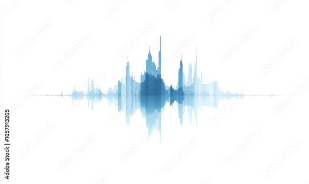 Fototapeta premium Simple blue and white graph of audio waveforms, visually representing the spectrum of music with sharp spikes reflecting analog tones.