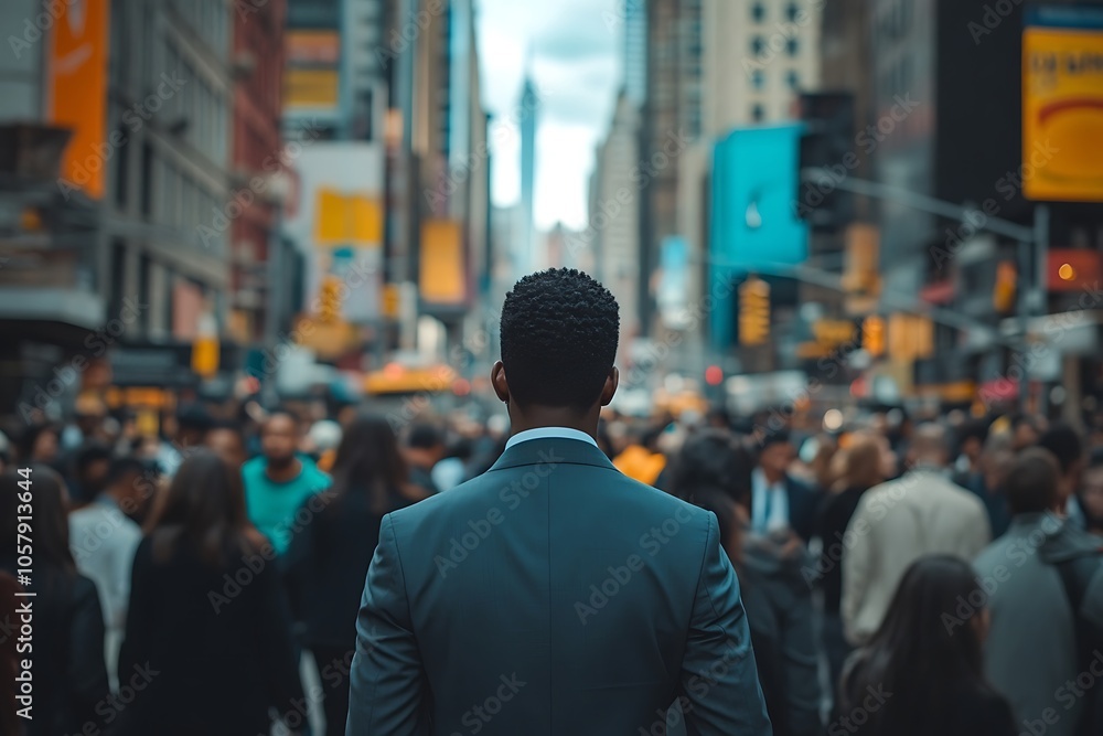 Man in Suit Amidst Blurred City Crowd Man in Suit Amidst Blurred City Crowd
