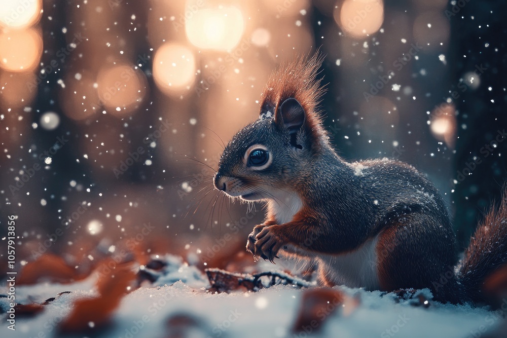 Charming Squirrel in Winter Wonderland: Capturing the Magic of Snowfall and Nature Charming Squirrel in Winter Wonderland: Capturing the Magic of Snowfall and Nature