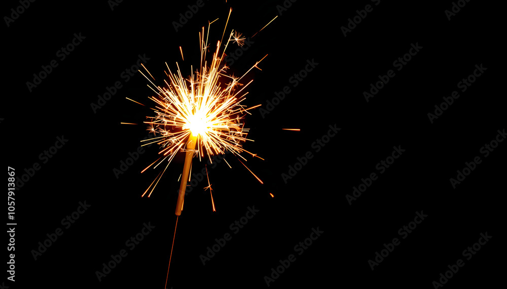 Burning party sparkler isolated on black background. Bengal isolated with white highlights, png Burning party sparkler isolated on black background. Bengal isolated with white highlights, png