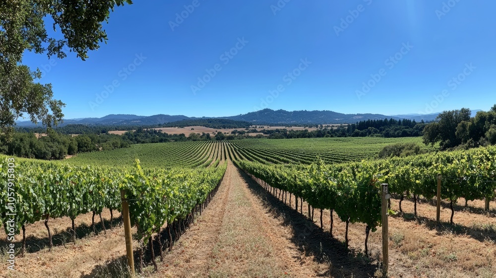 Vineyard at Harvest Under Blue Sky Vineyard at Harvest Under Blue Sky