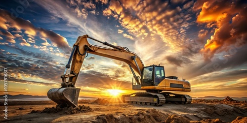 Wallpaper Mural Golden Excavator in Sunset Glow Powerful Machinery in Dramatic Landscape Setting - Construction Industry Concept Torontodigital.ca