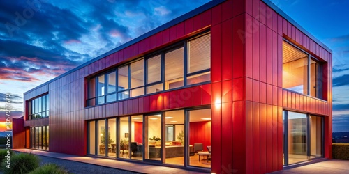 Modern Red House at Twiligh...