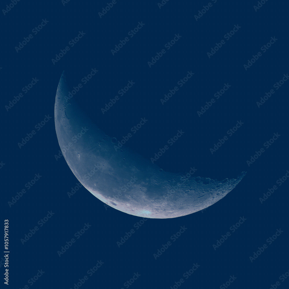 Waning Crescent Moon at 37.4% Illumination with Blue Mesh Overlay Waning Crescent Moon at 37.4% Illumination with Blue Mesh Overlay
