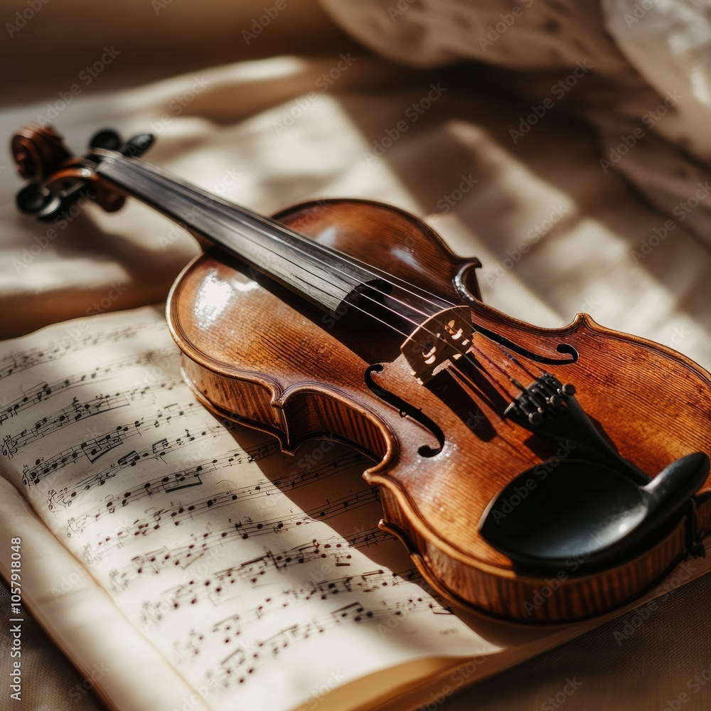 Fototapeta premium The violin lies on the music sheets