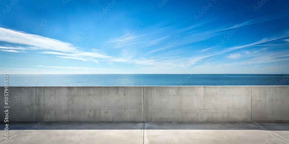 Serenity in Symmetry Coastal Concrete Wall Under Clear Skies and Calm Ocean Waves, Minimalist Tranquility for Architectural Design and Graphic Projects Serenity in Symmetry Coastal Concrete Wall Under Clear Skies and Calm Ocean Waves, Minimalist Tranquility for Architectural Design and Graphic Projects