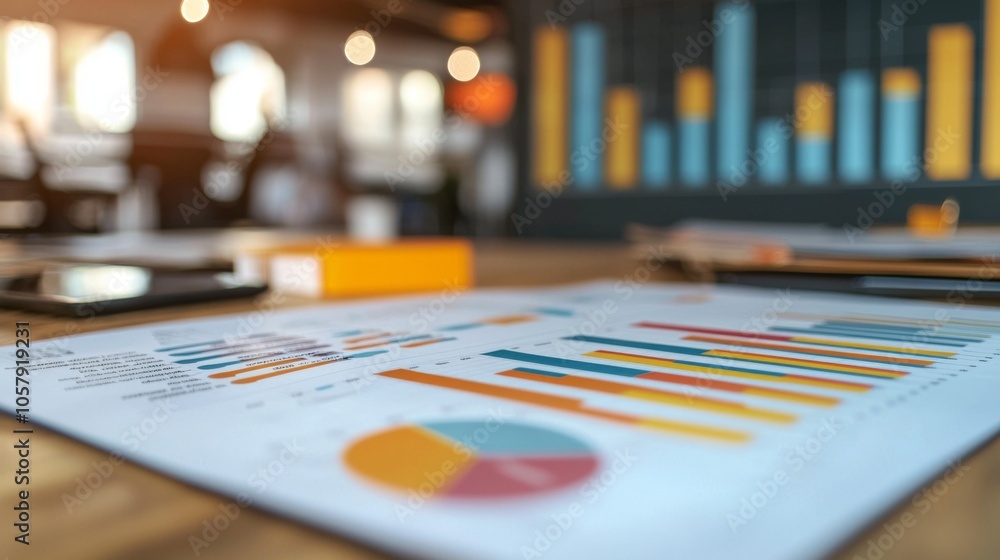 Business charts and analytics in office setting Business charts and analytics in office setting
