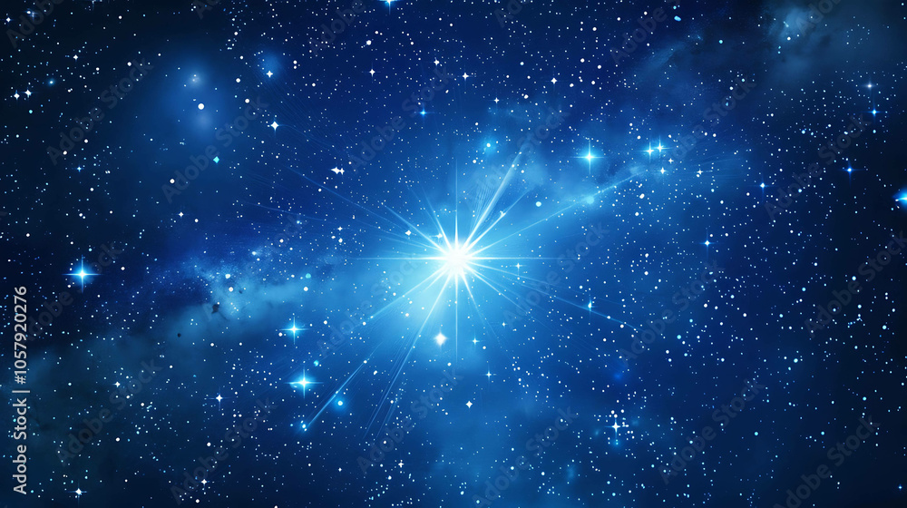 Blue shining star in the deep space. Blue shining star in the deep space.