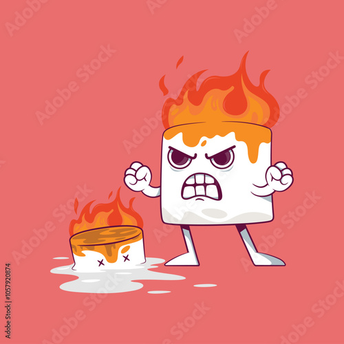 A Marshmallow character burning and screaming vector illustration. Food, adventure design concept.