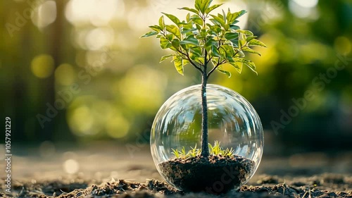 Wallpaper Mural A small tree grows inside a glass sphere on the forest floor Torontodigital.ca