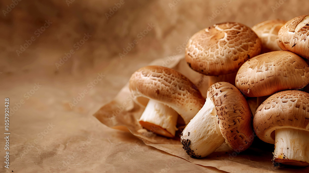 **Image description:** A group of brown mushrooms on a brown background. **Image description:** A group of brown mushrooms on a brown background.