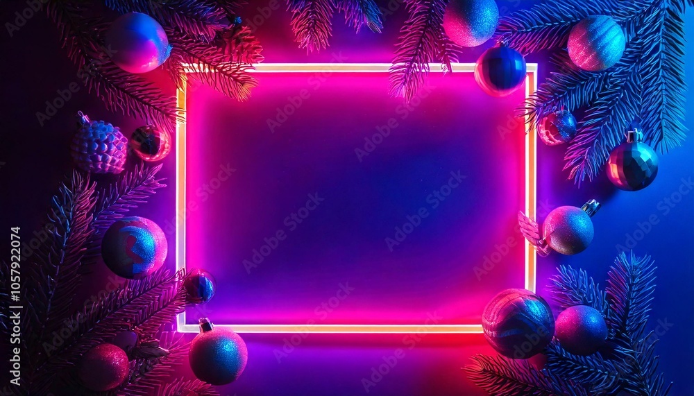 Synthwave Christmas Ornaments Frame - generative ai, üretken yapay zeka, Synthwave Christmas Ornaments Frame - generative ai, üretken yapay zeka,