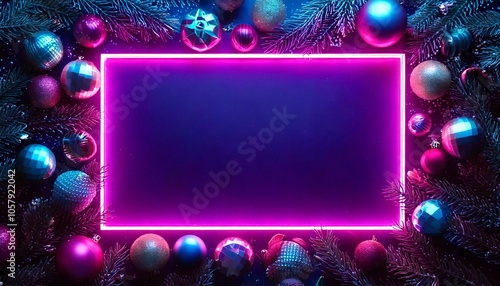 Synthwave Christmas Ornaments Frame - generative ai, üretken yapay zeka, 