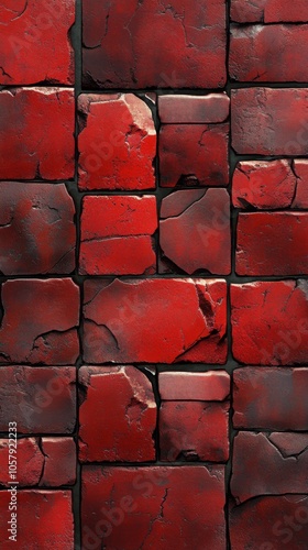 Red brick wall surface with textured stones and natural imperfections in detail