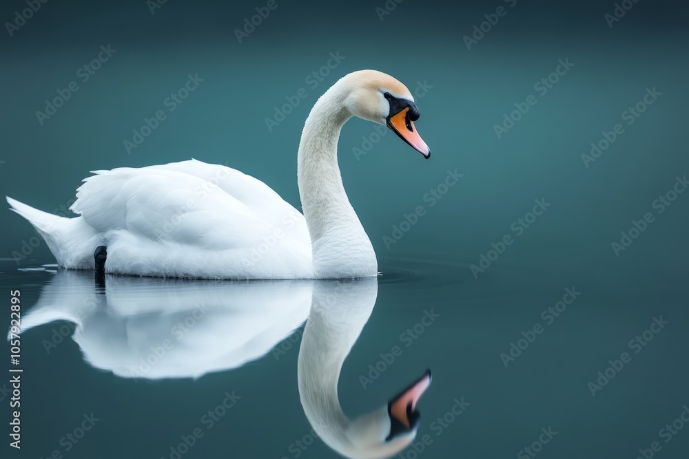 A serene swan gliding gracefully on calm water, reflecting its elegance. A serene swan gliding gracefully on calm water, reflecting its elegance.