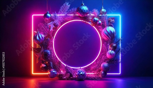 Synthwave Christmas Ornaments Frame - generative ai, üretken yapay zeka, 