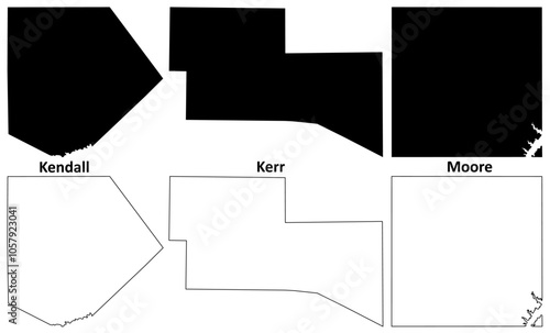 Kendall, Kerr and Moore County, Texas (Counties in Texas, United States of America,USA, U.S., US) map vector illustration, scribble sketch map photo