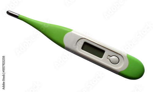 Green digital thermometer isolated on the transparent background