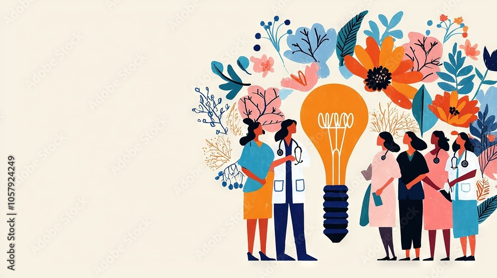 A cluster of individuals gathered beside a lit lamp, surrounded by blooms and foliage A cluster of individuals gathered beside a lit lamp, surrounded by blooms and foliage