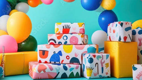 Colorful Gifts and Balloons for a Joyful Celebration