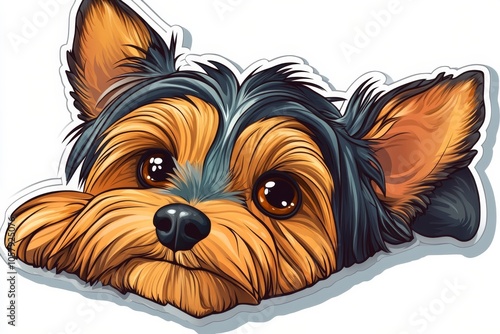 Portrait of a Yorkshire Terrier with bright eyes and stylish fur in vibrant c...