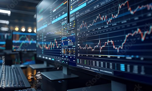 Wallpaper Mural Stock Market Data on Monitors Torontodigital.ca