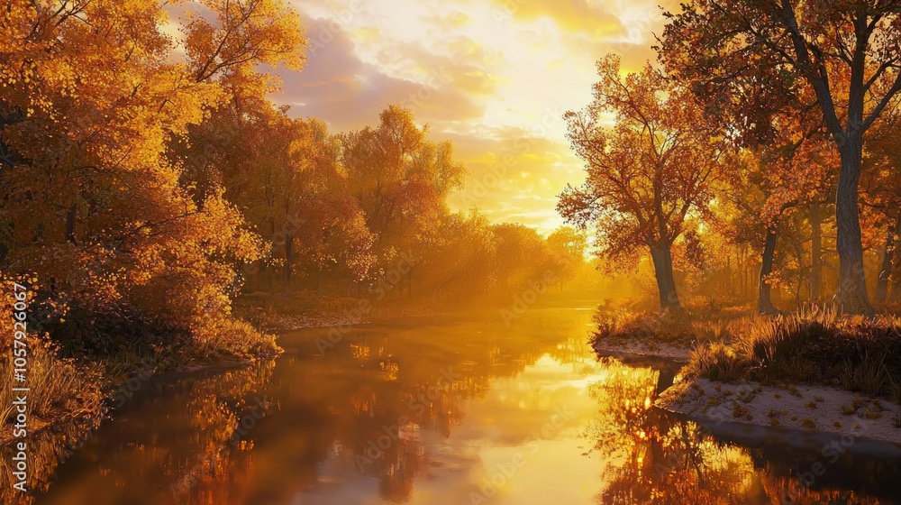 Serene Autumn Sunset: Tranquil River Reflections Embodying Self-Control and Peace in November's Quiet Moments Serene Autumn Sunset: Tranquil River Reflections Embodying Self-Control and Peace in November's Quiet Moments