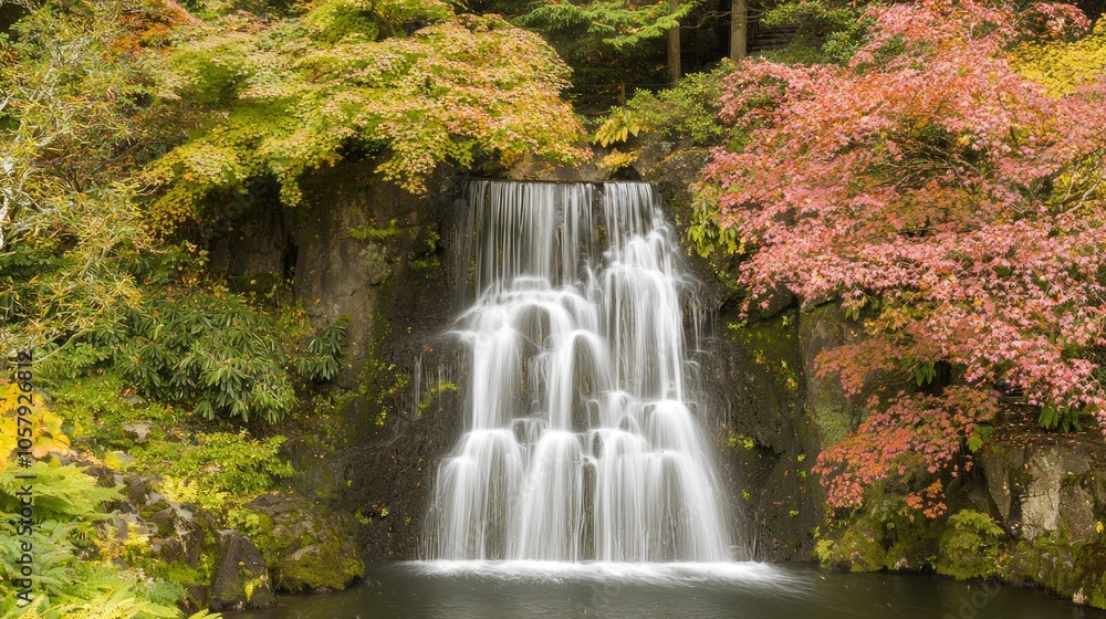 Obraz premium Serene Autumn Waterfall: Embodying Self-Control and Tranquility in Nature's November Symphony
