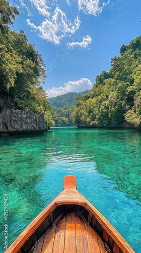 Stunning view of turquoise waters between rocky cliffs in a tropical paradise...
