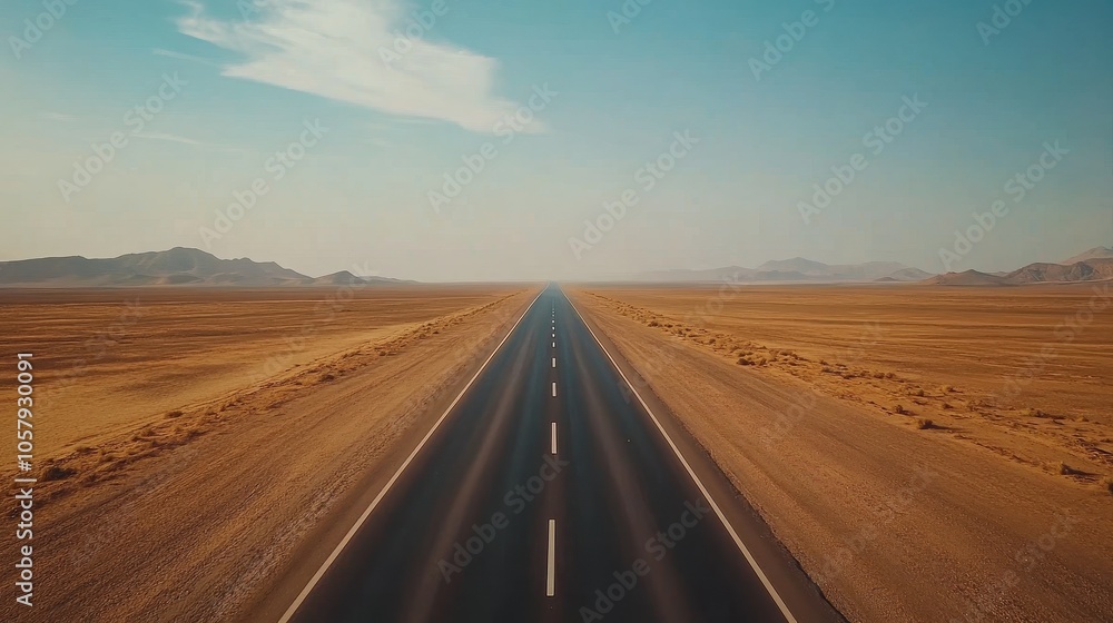 Fototapeta premium Endless Desert Road: A Journey Through the Expansive Wilderness