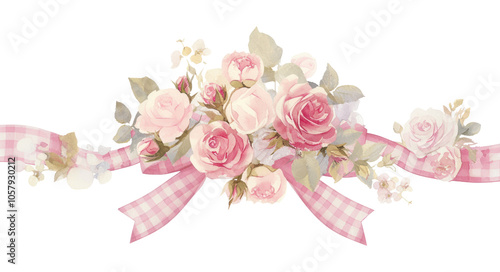 Fototapeta Naklejka Na Ścianę i Meble -  PNG Strawberry border with roses illustration romantic flower.