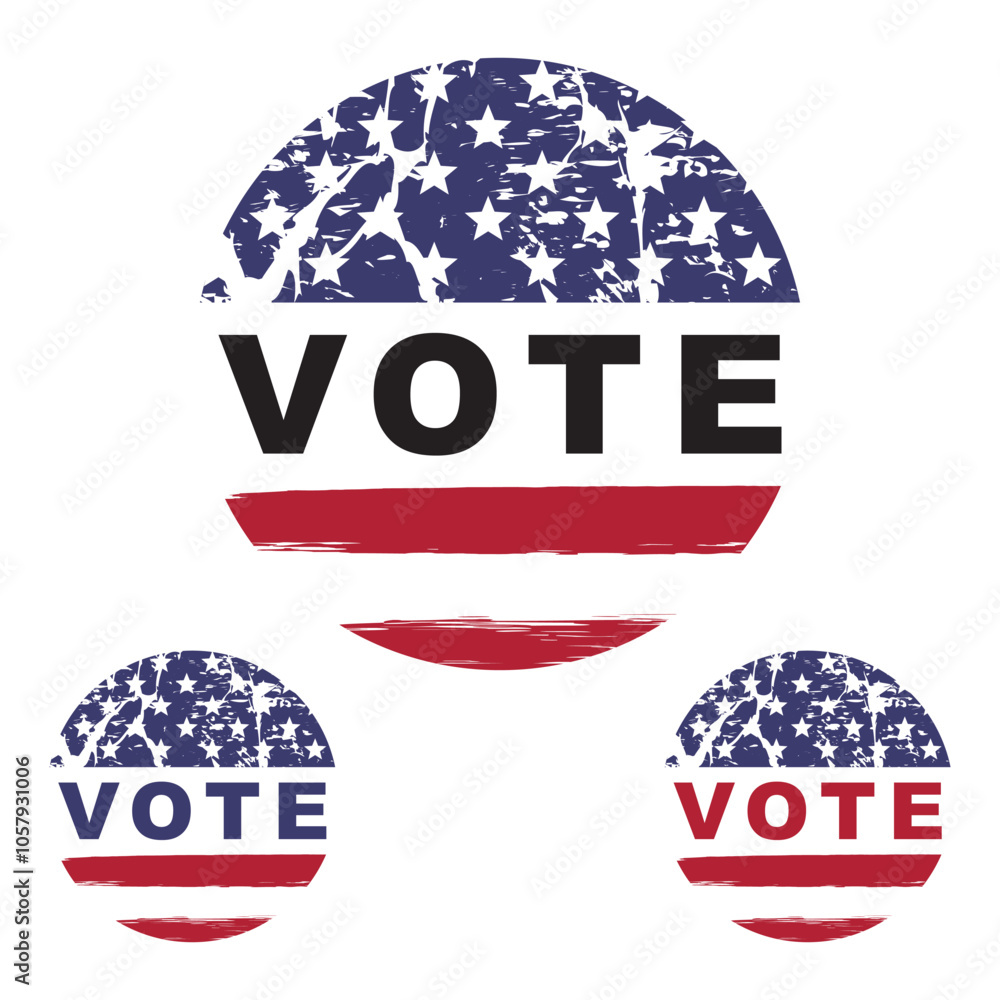 Φωτογραφία Vote badge, vote text on American flag, grunge circle stamp, vintage vote sign for USA election, vector illustration