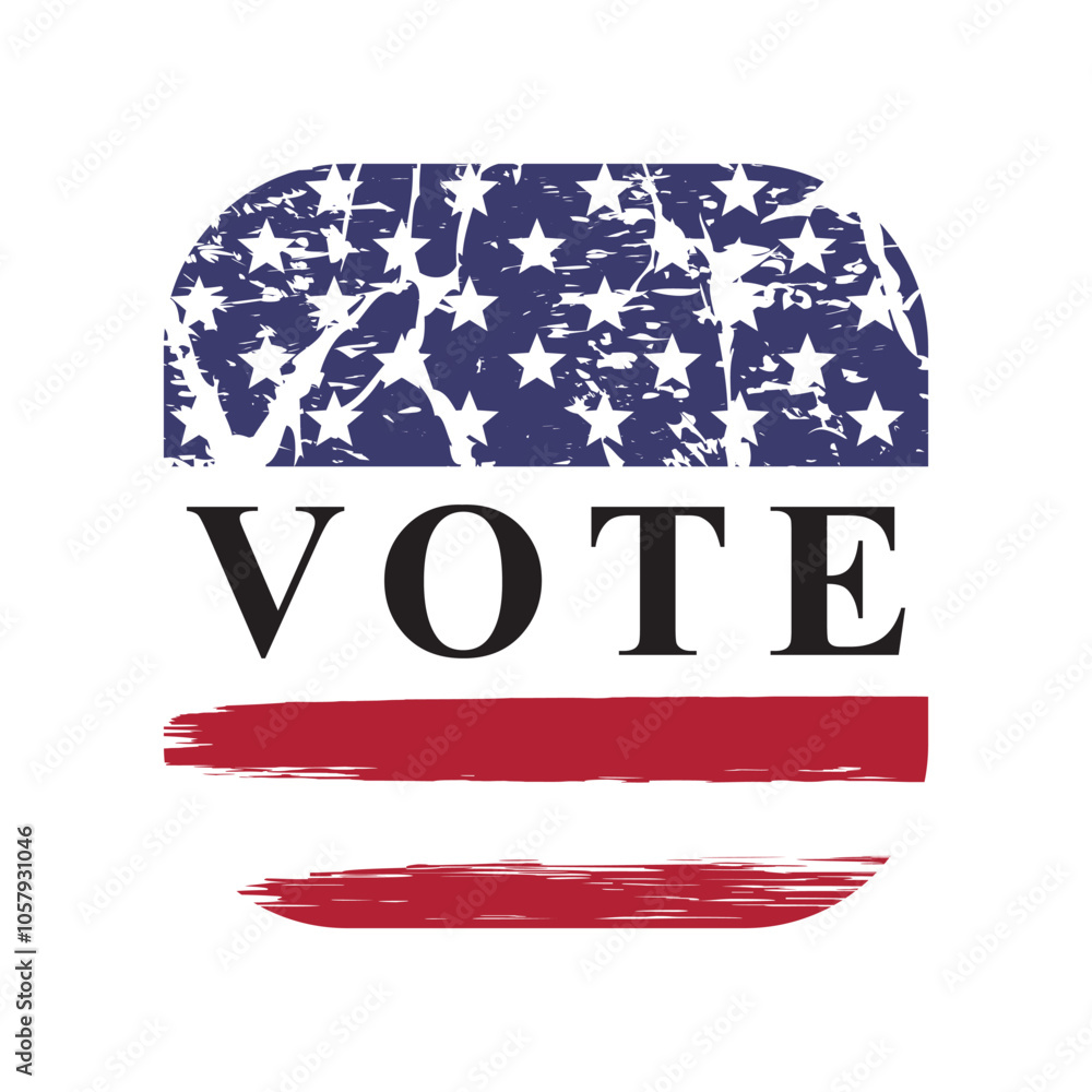 Φωτογραφία Vote badge, vote text on American flag, grunge stamp, vintage vote sign for USA election, vector illustration