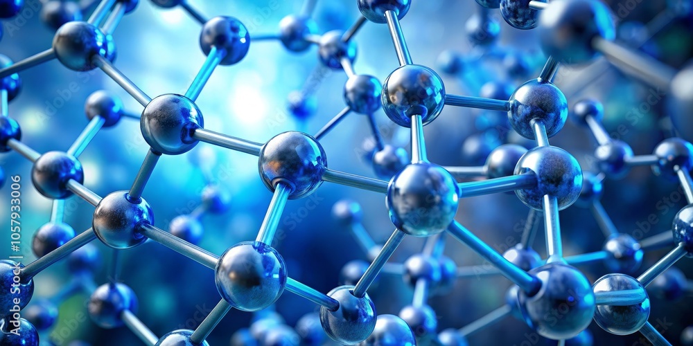 Dynamic Metallic Molecular Model Intricate 3D Structure in Cool Blue Hues, Scientific Wonder Illustration for Education and Innovation Concepts Dynamic Metallic Molecular Model Intricate 3D Structure in Cool Blue Hues, Scientific Wonder Illustration for Education and Innovation Concepts
