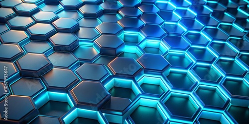 Wallpaper Mural Futuristic Blue Hexagonal Honeycomb Pattern in Illuminated Detail for Innovative Designs - Abstract Geometric Background with Techno Glow Torontodigital.ca
