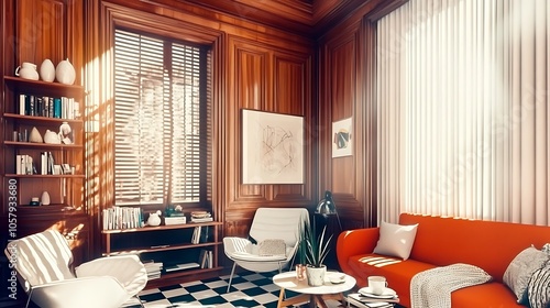 Wallpaper Mural Modern Minimalistic Concrete Coworking Office room with Blank Walls, High Ceilings,and Mockup Frame Torontodigital.ca